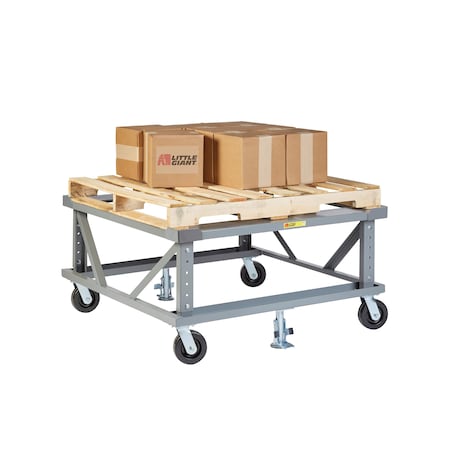 Little Giant Adj. Height Mobile Pallet Stand, 48x48, 2 Floor Locks, Load Retainers PDE48-6PH2FLLR